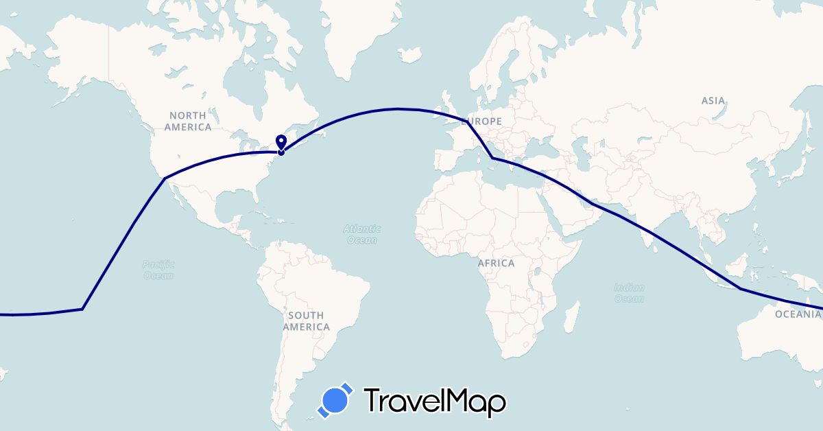 TravelMap itinerary: driving in United Arab Emirates, Belgium, France, Indonesia, Italy, United States (Asia, Europe, North America)